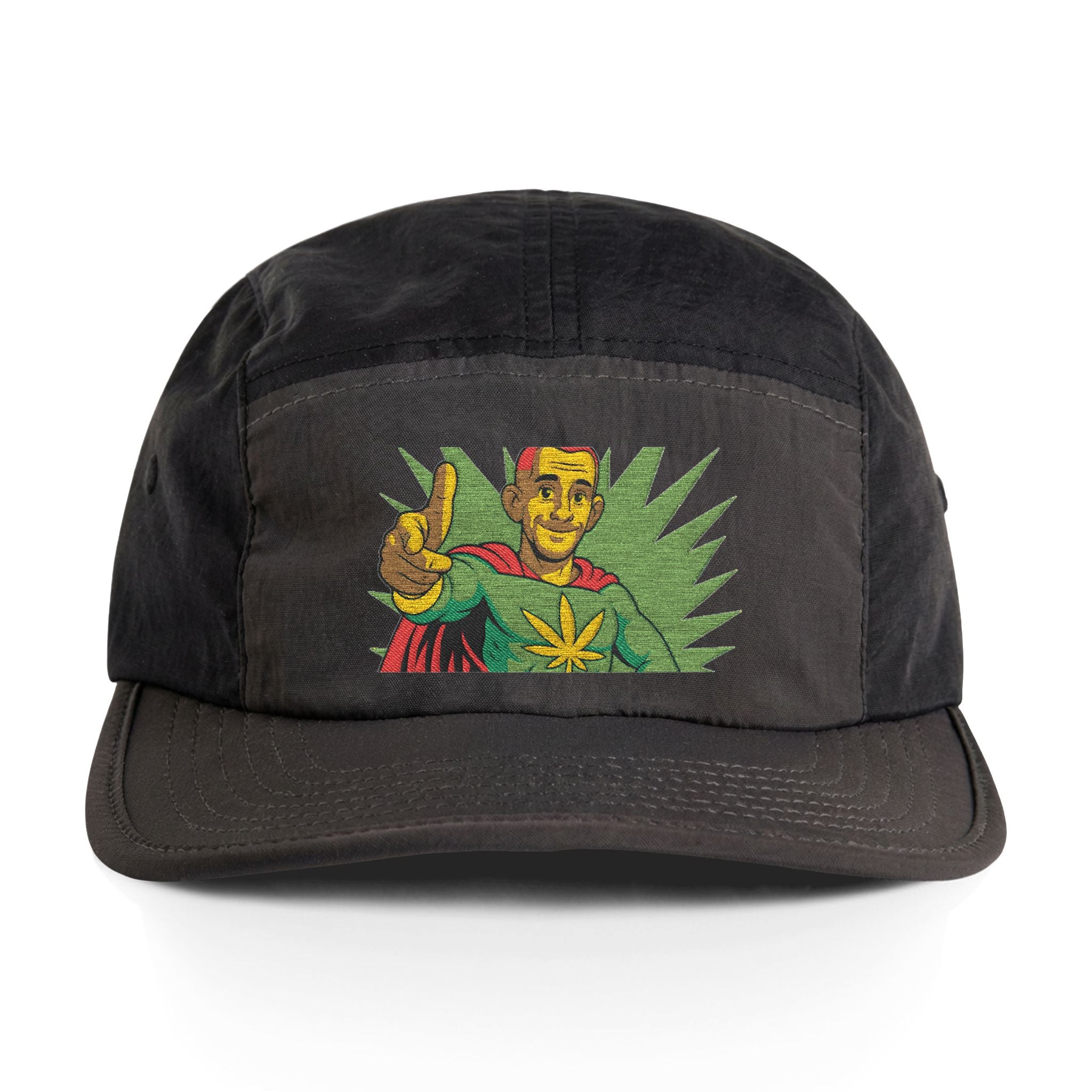 Finn Two-Tone Nylon Cap — Retro Superhero Peace Sign Embroidered Hat