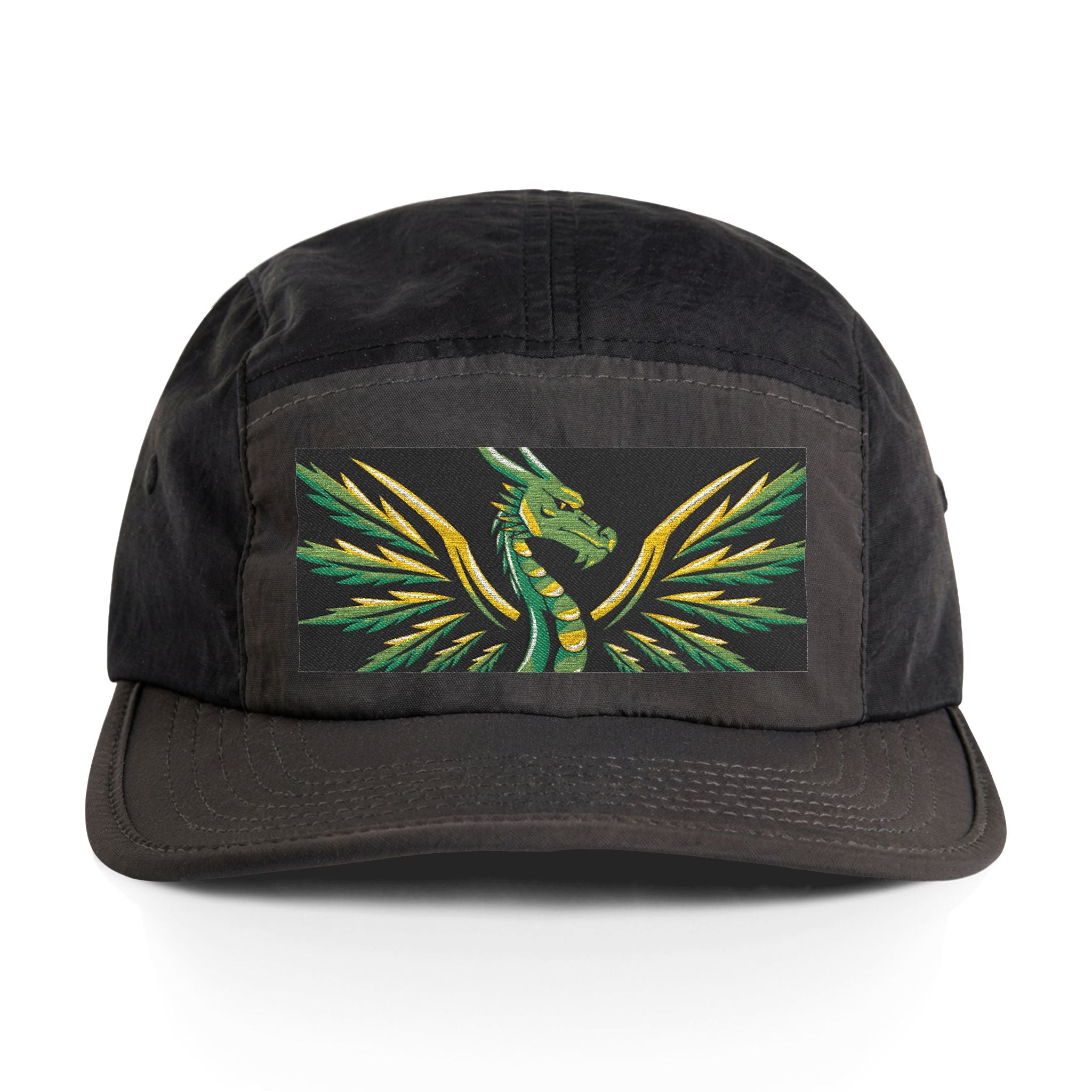 Dragon Wings Nylon Cap — Embroidered Green Phoenix Patch Hat