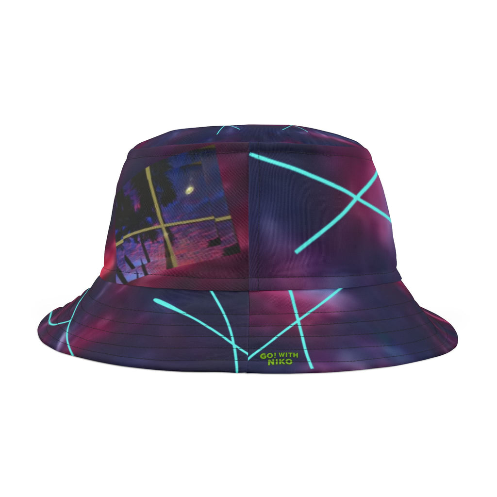 TRIPPY Bucket Hat — Retro Vaporwave AOP Sun Hat