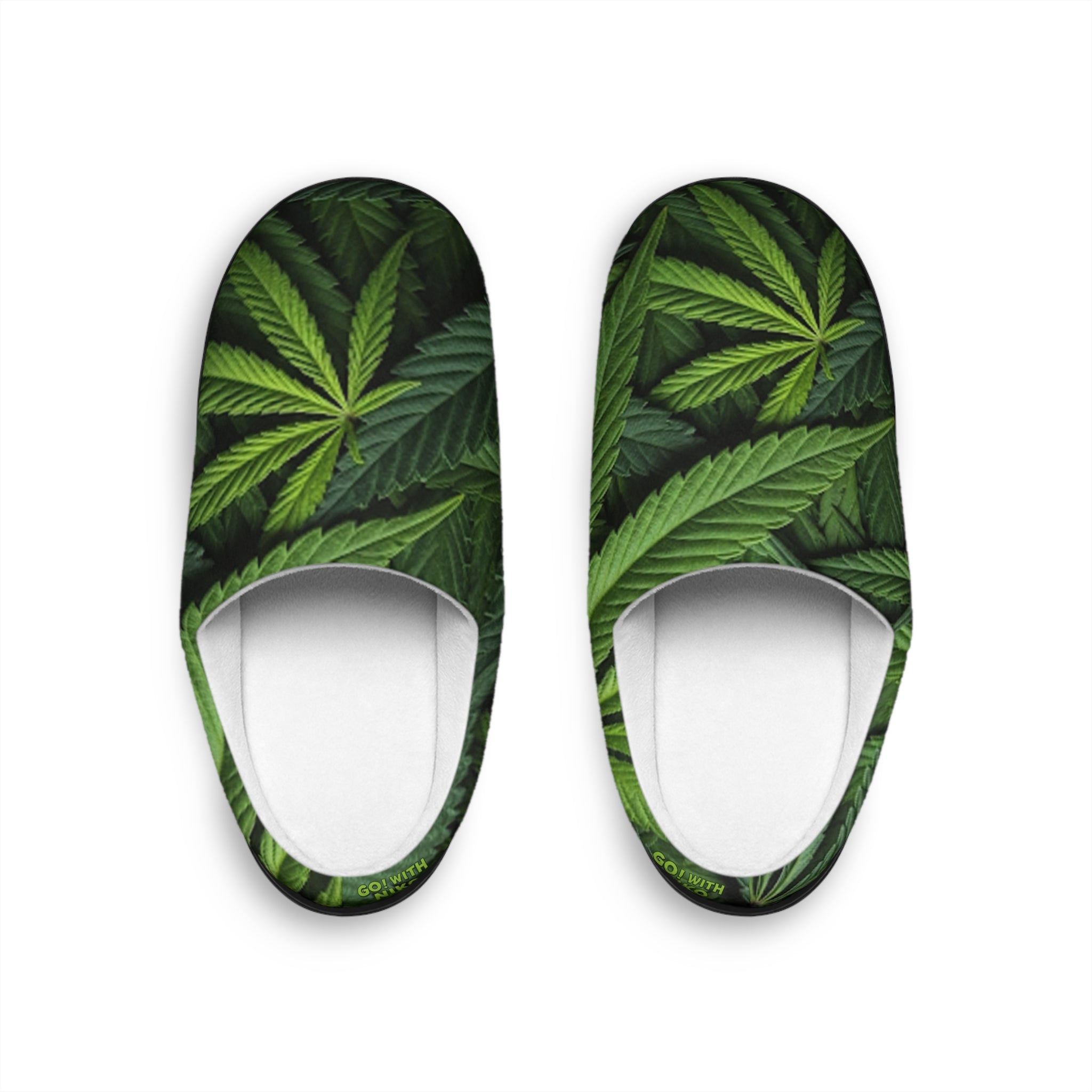 Cannabis Leaf Indoor Slippers - Men's Cozy Pot Leaf Slip-Ons for Home & Gifting - GO! WITH NIKO LLC