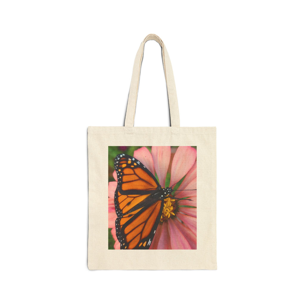 Monarch Butterfly on Pink Flower Cotton Canvas Tote Bag - GO! WITH NIKO LLC