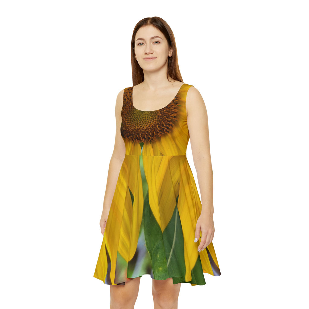 Sunflower Print Skater Dress – Bright Floral All-Over Print