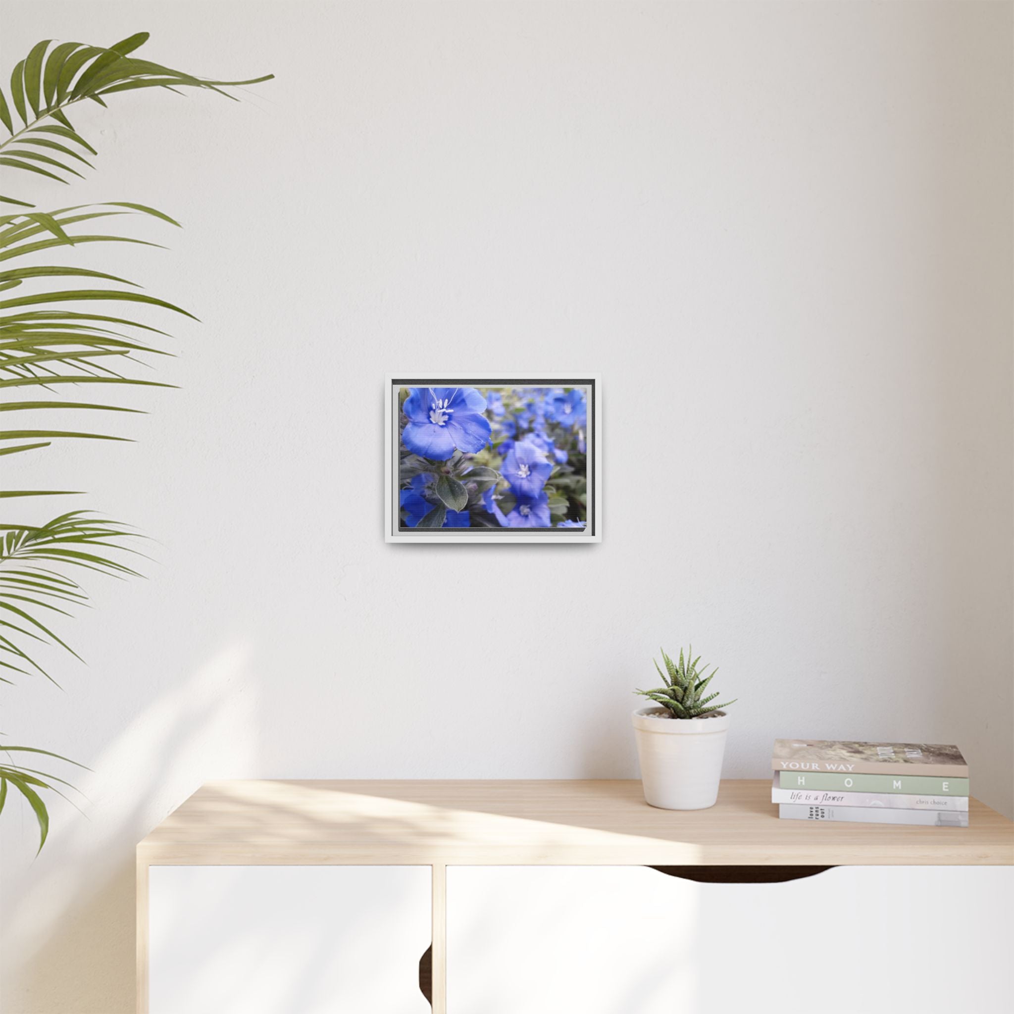 Framed Blue Floral Matte Canvas Wall Art — Vibrant Botanical Photography Print