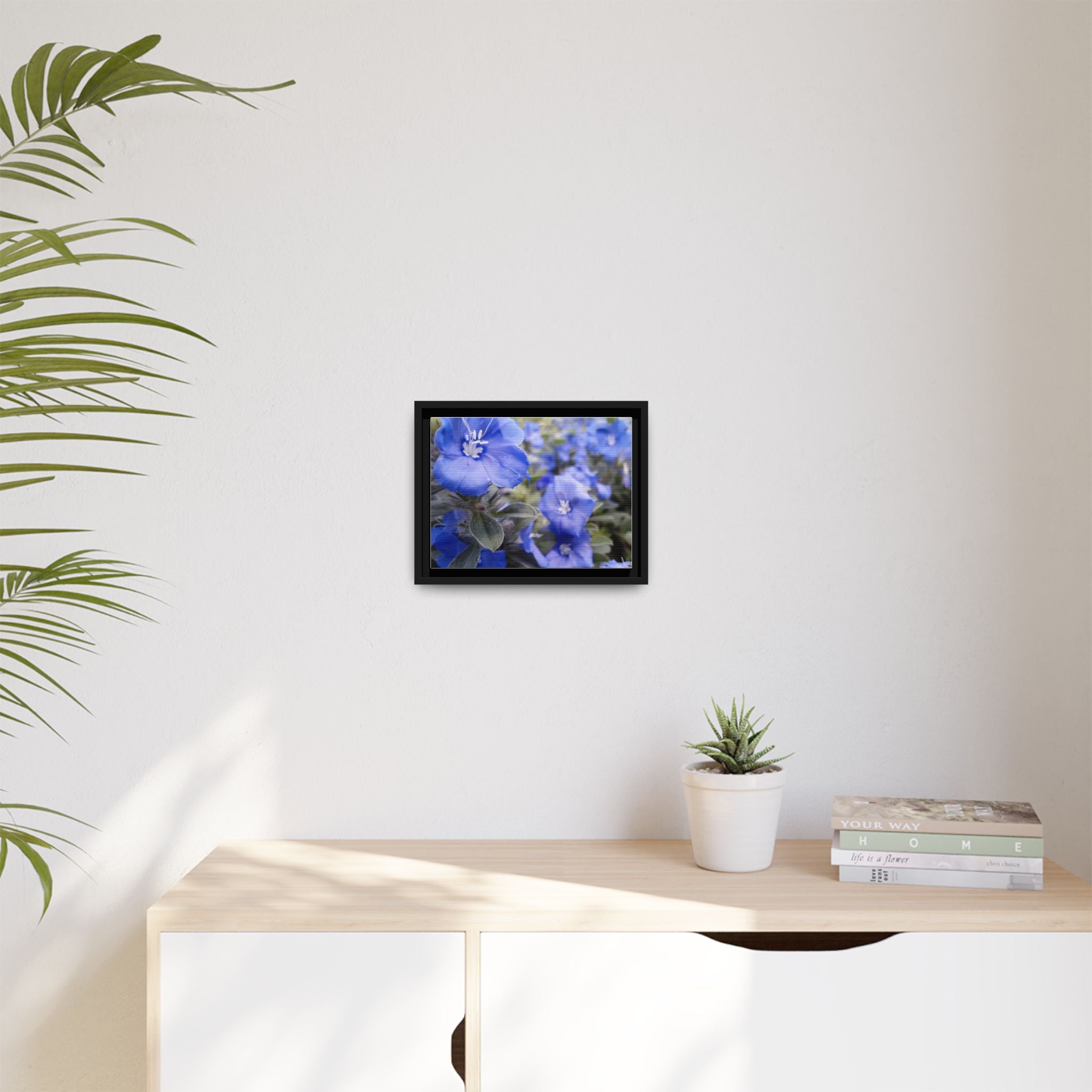 Framed Blue Floral Matte Canvas Wall Art — Vibrant Botanical Photography Print
