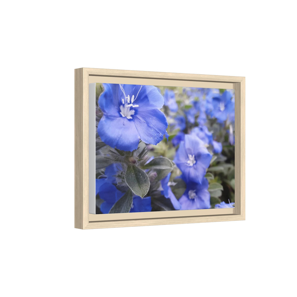 Framed Blue Floral Matte Canvas Wall Art — Vibrant Botanical Photography Print