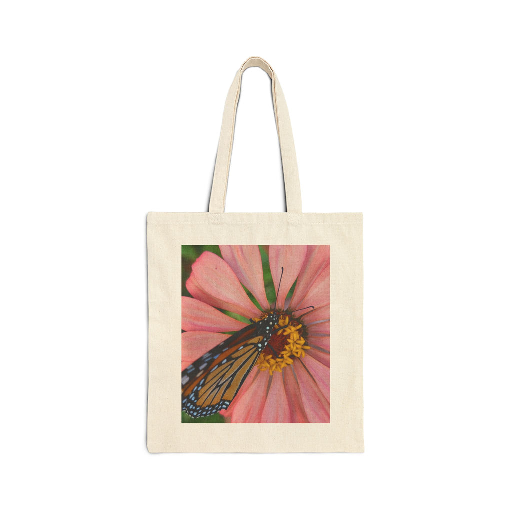 Monarch Butterfly on Pink Flower Cotton Canvas Tote Bag - GO! WITH NIKO LLC