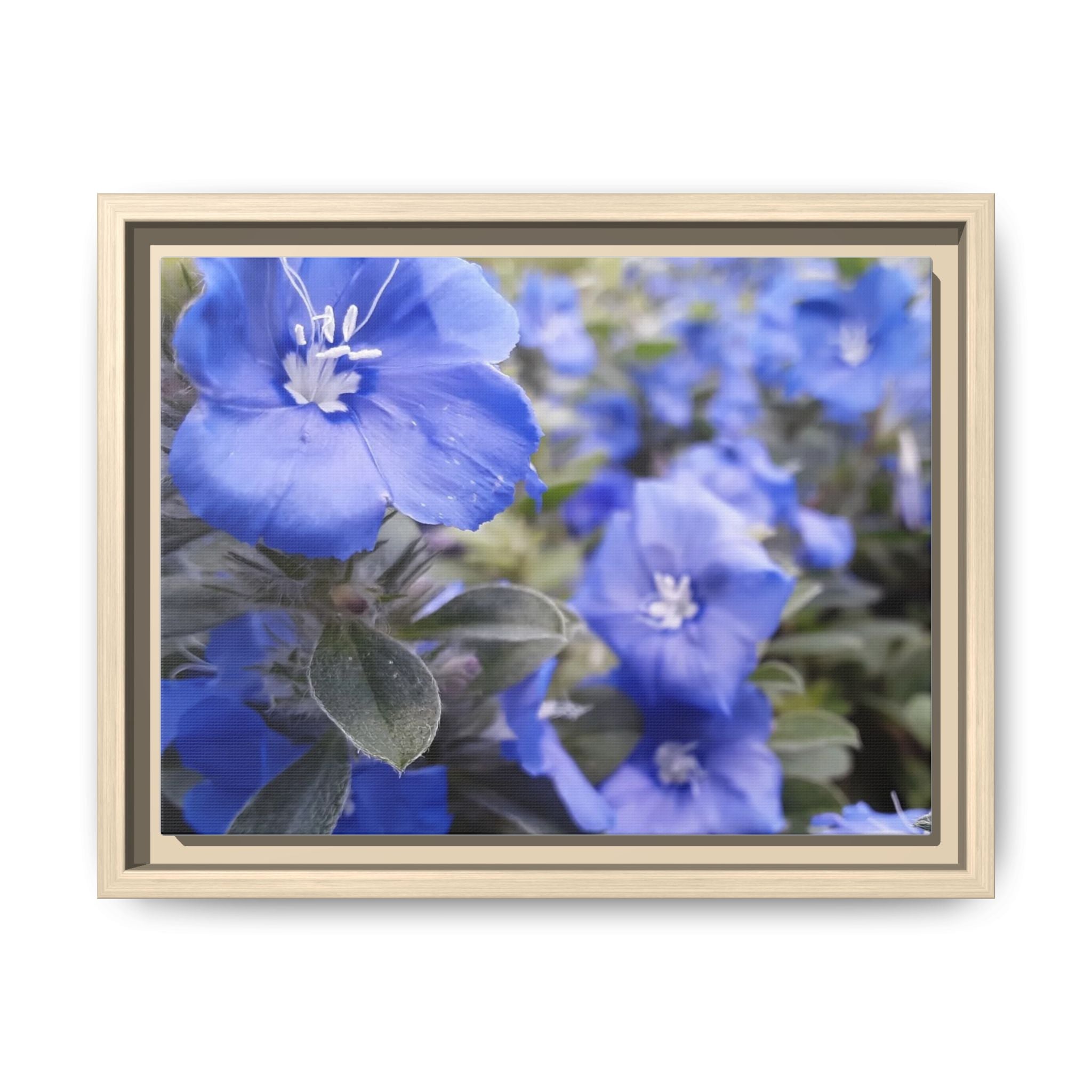 Framed Blue Floral Matte Canvas Wall Art — Vibrant Botanical Photography Print