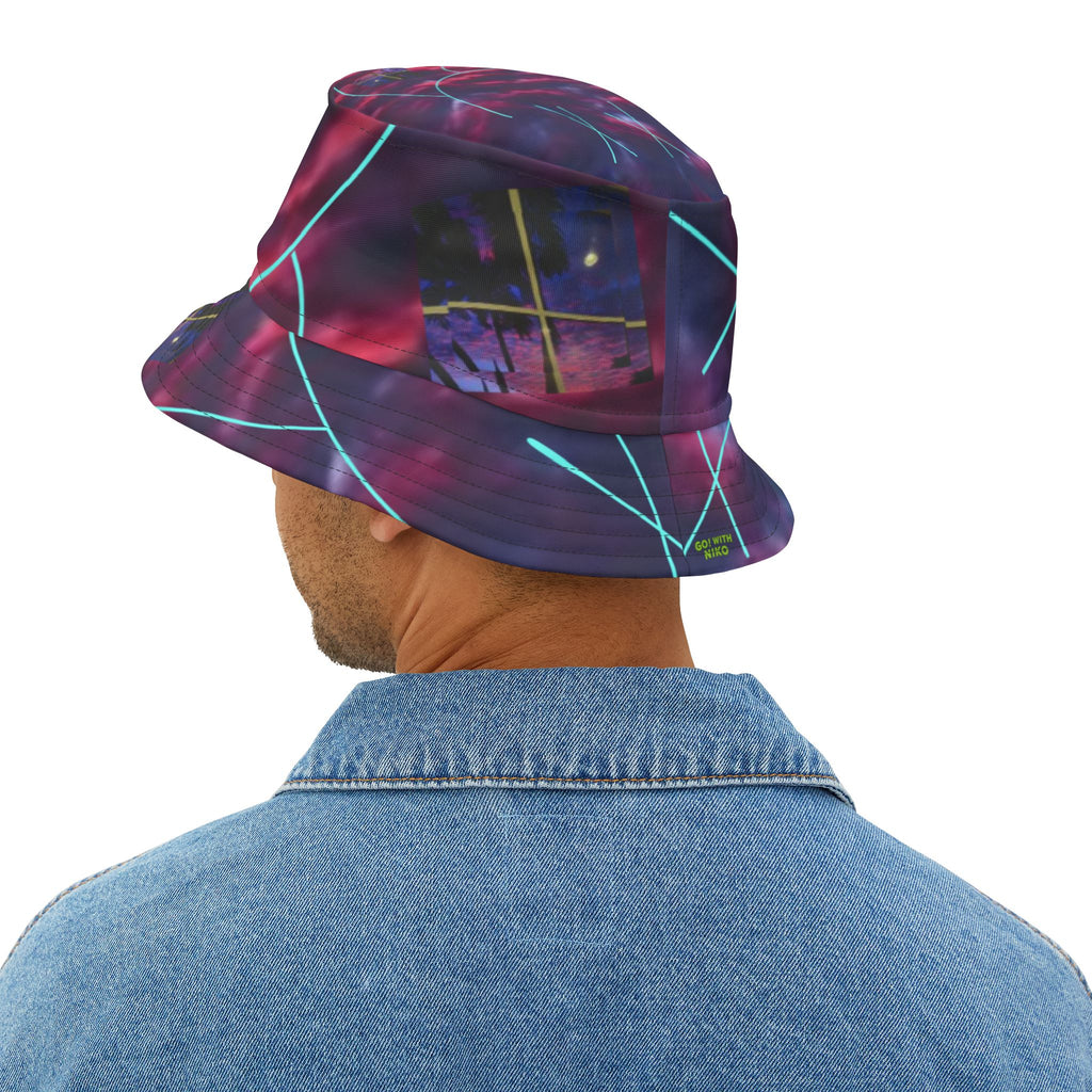 TRIPPY Bucket Hat — Retro Vaporwave AOP Sun Hat