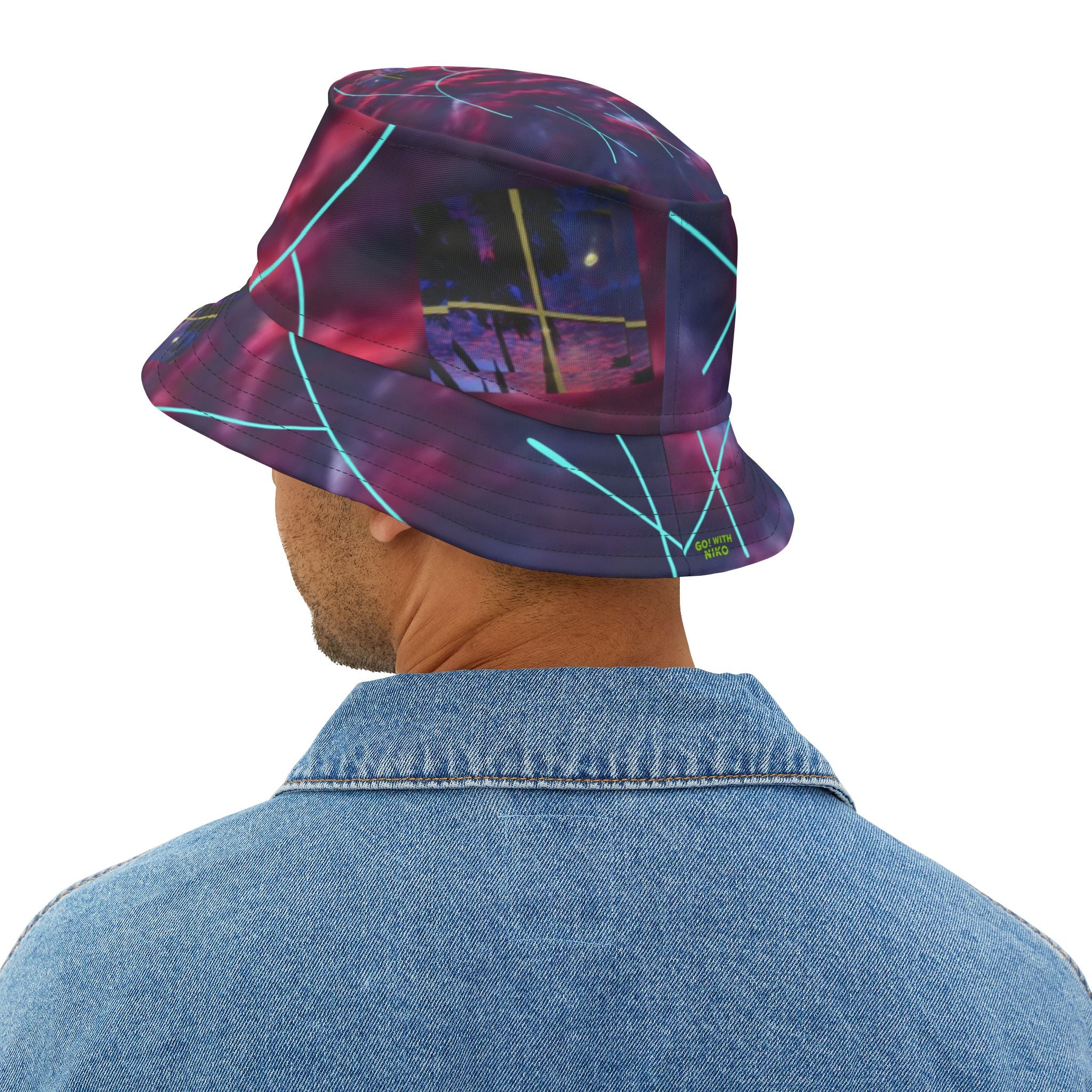 TRIPPY Bucket Hat — Retro Vaporwave AOP Sun Hat