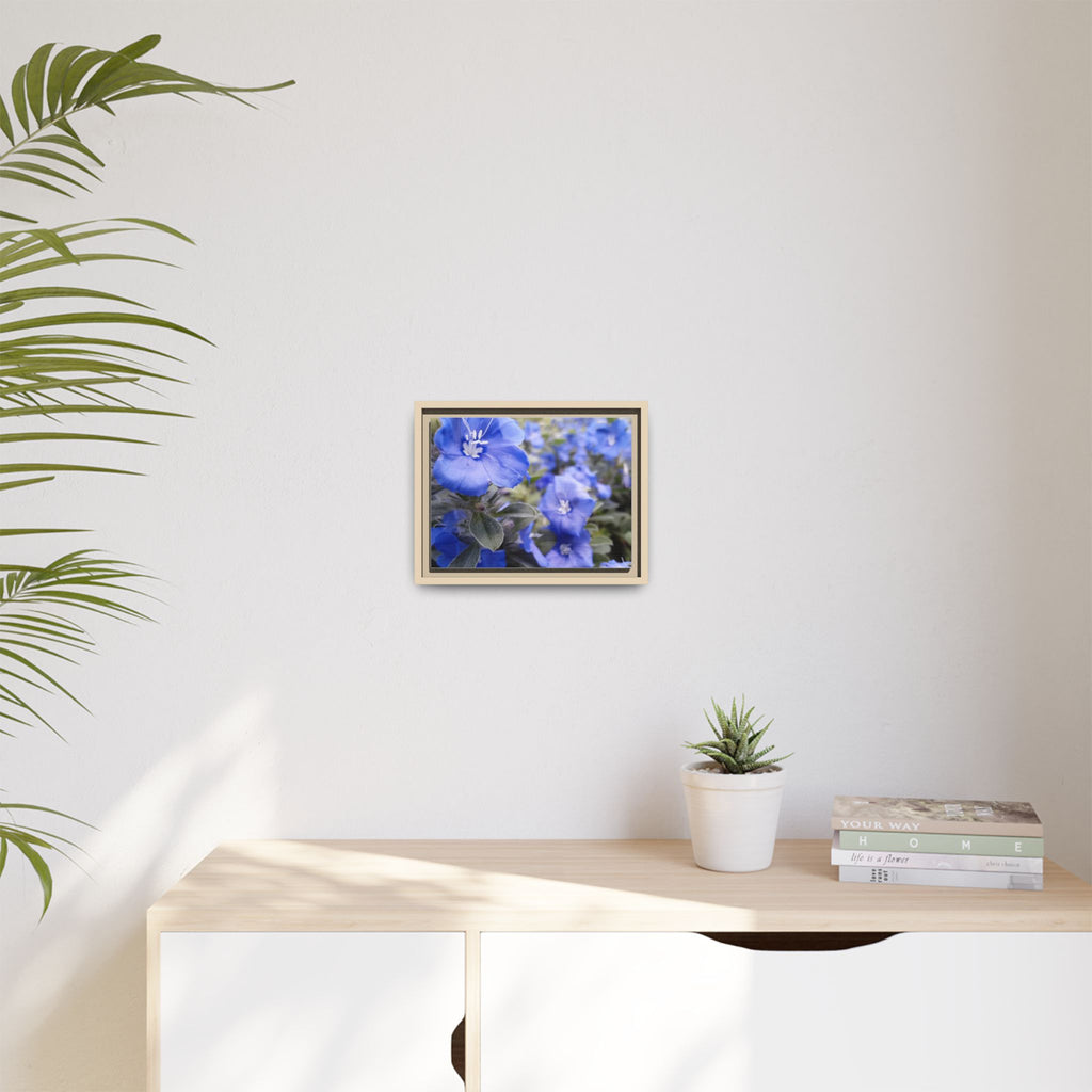 Framed Blue Floral Matte Canvas Wall Art — Vibrant Botanical Photography Print