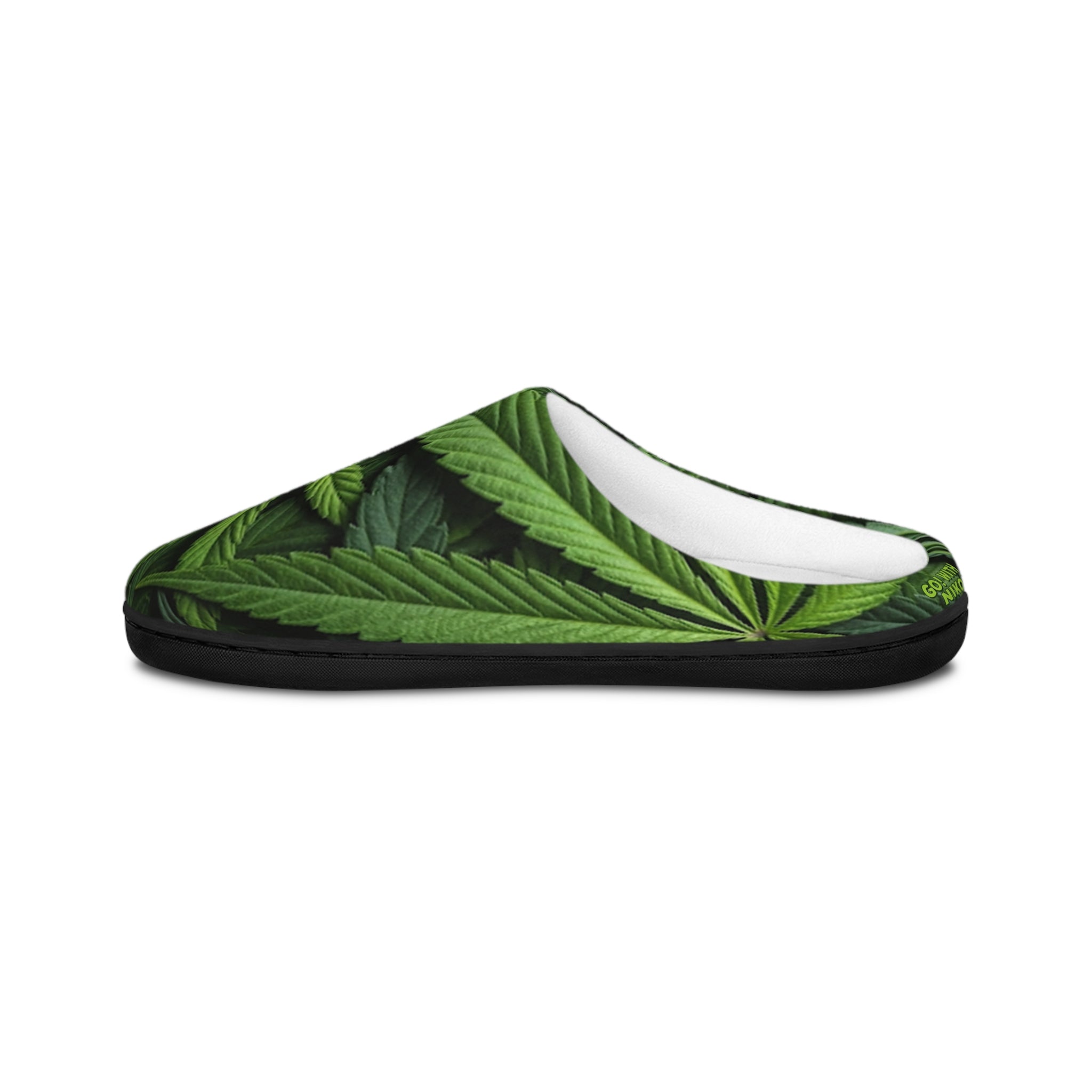 Cannabis Leaf Indoor Slippers - Men's Cozy Pot Leaf Slip-Ons for Home & Gifting - GO! WITH NIKO LLC
