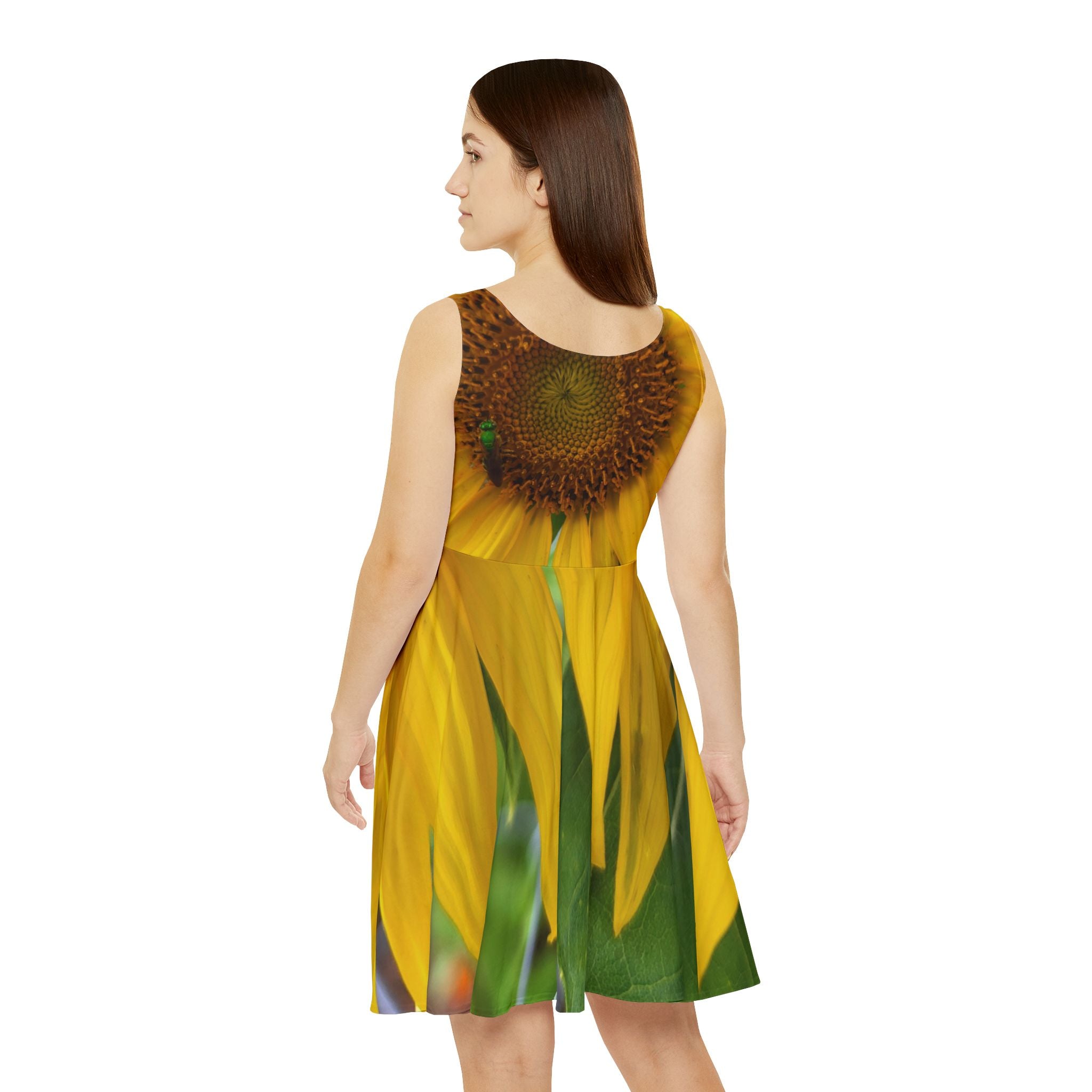 Sunflower Print Skater Dress – Bright Floral All-Over Print