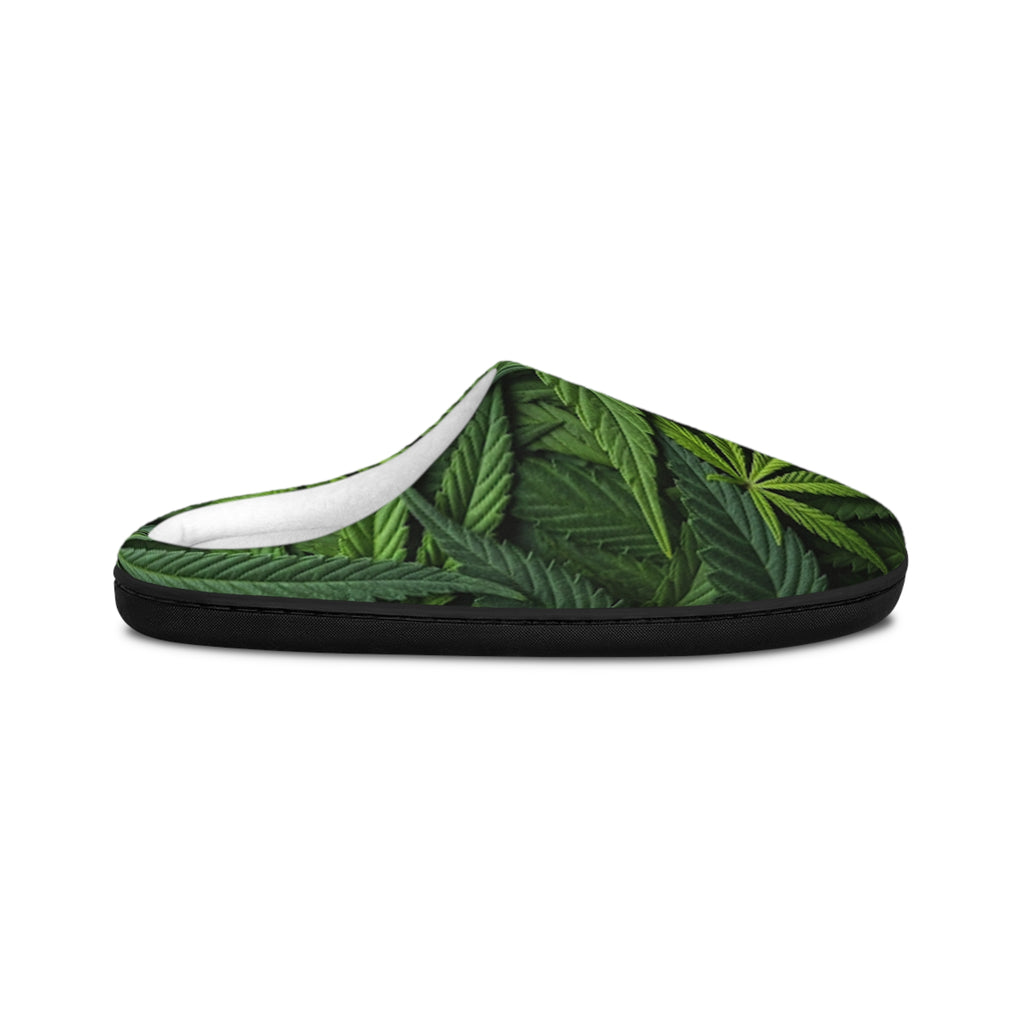 Cannabis Leaf Indoor Slippers - Men's Cozy Pot Leaf Slip-Ons for Home & Gifting - GO! WITH NIKO LLC