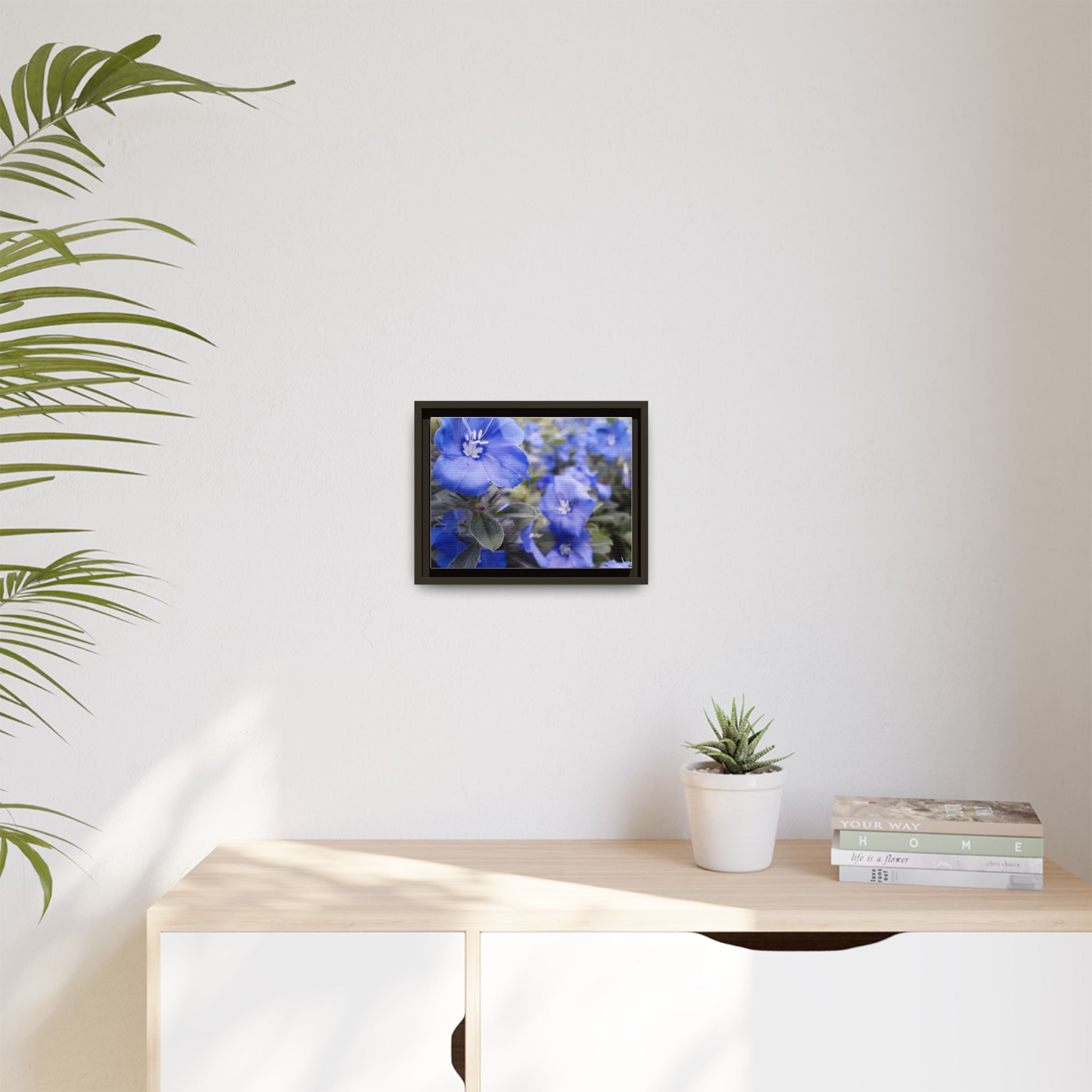 Framed Blue Floral Matte Canvas Wall Art — Vibrant Botanical Photography Print